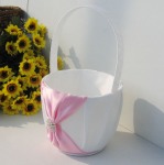 Wedding Isle Flower Girl Petal Basket with Pink Ribbon & Diamnate Ring Design